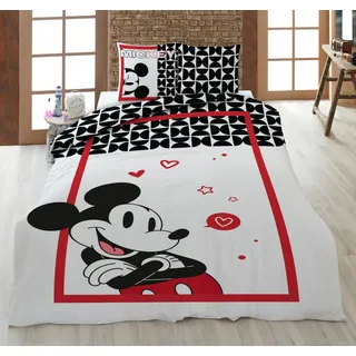 Bettwäsche Mickey in Love weiß rot 135 x 200 cm, 80 x 80 cm