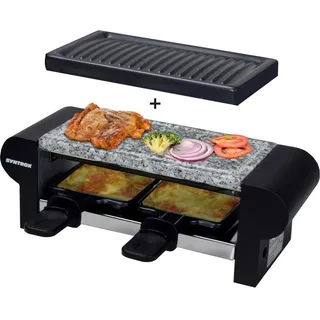 Syntrox Edelstahl Design Raclette Glarus mit Grillplatte und Platte Heißer Stein für - Schwarz