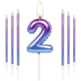 Lila blaue 2. Geburtstag Kerze, kerzen für Kuchen, bunte dünne Party-Kerzen, Happy Birthday-Zahl, Kuchen-Toppers für Mädchen und Jungen Geburtstag-Party