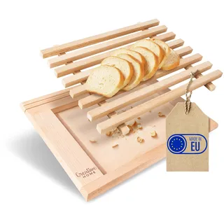Creative Home Brotschneidebrett mit Krümelfang aus Buche-Holz | 35,5 x 28,5 x 2 cm | Praktisches Krümelbrett und Platz fürs Messer | Schneidebrett mit Gitter | Perfektes Brot-Brett mit Auffangschale
