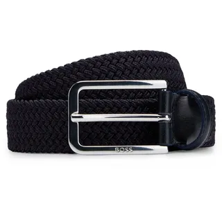 Flechtgürtel BOSS "Clorio", Herren, Gr. 110, blau (navy), Kunstfaser, unifarben, Gürtel Flechtgürtel, mit BOSS Logo-Schriftzug auf der Schließe und Leder-Schlaufe
