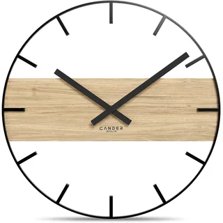 Cander Berlin MARLIT Vintage Wanduhr lautlos 33 cm Metall Holz Eichenfurnier ohne Tickgeräusche modern schwarz Wohnzimmer