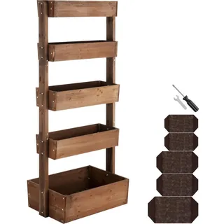 tectake Vertikalbeet Flora, inklusive Pflanzvlies, 81 x 52 x 180 cm, braun , Braun , Holz , Quadratisch , 81x180x52 cm , Wohnzimmer, Wohnzimmertische, Blumenständer
