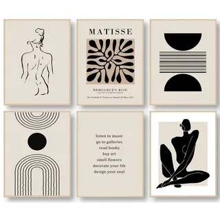 KBKBART Matisse Wandkunstdrucke, abstrakte Matisse-Wandkunst, Ausstellungsposter, schwarz beige Frauen Körperlinie Kunst Blatt Boho Kunstdrucke, Wohnzimmer Wanddekoration (20,3 x 25,4 cm, ungerahmt