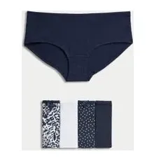 Womens M&S Collection 5er-Pack tief sitzende Shorts aus Baumwolle mit LycraTM und Muster - Navy Mix, Navy Mix, 8