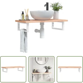 The Living Store Waschbeckenregal Wandmontage Stahl und Massivholz Buche - Braun
