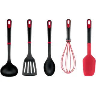 Tefal Kochbesteck-Set "Ingenio+" Silikon-Sicherheitsring, hitzebeständig bis 230C, spülmaschinenfest, schwarz, rot