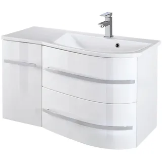WELLTIME Waschtisch »OSLO«, Breite 90 cm, Badmöbel mit geschwungener Front, Ablage links, weiß