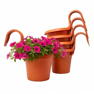 QILZO Blumentopf Hängend Plastik Ø 16 cm | 6er Set Hängetopf | Terrakotta | Blumentöpfe zum Aufhängen mit Haken für Balkon, Rankgitter und Paletten | UV-beständiger Kunststoff