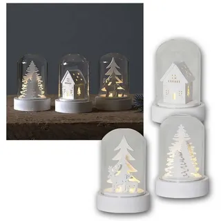 Star Trading LED-Deko'Kupol', 3er Set, weiss, Wald,Ren,Haus - Weiß