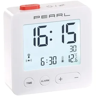 PEARL Reisefunkwecker: Digitaler Reise-Funk-Wecker mit Thermometer und beleuchtetem Display (Digitaler Funkwecker, LCD Funkwecker, Thermometern)