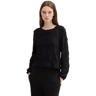 TOM TAILOR Denim Damen Cropped Bluse mit Struktur, 14482 - Deep Black, L