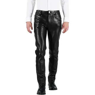Bockle® Business Lamm Leder Chino Lederhose Lederjeans Echtleder , W42/L36 - Schwarz