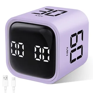 Cuteefun Pomodoro Timer, Drehbarer Cube Timer, 5/10/30/60 Minuten & Countdown, Digitale Eieruhr mit Vibration, Kurzzeitwecker mit Einstellbarem Ton für Kinder, Küche, Sport, Studium, Arbeit, Violett