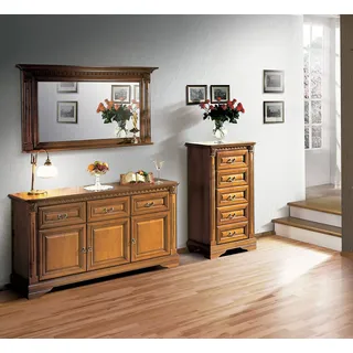 Kommode 160cm mit Spiegel Landhaus Stil Möbel Kommoden Sideboard Holz - Braun