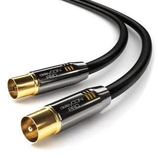 deleyCON 2m 4K TV Antennenkabel Koaxialkabel TV-Kabel HDTV FULL HD - IEC-Stecker zu IEC-Buchse - Metallstecker - Analog Digital - Schwarz