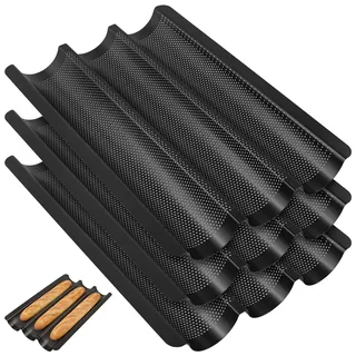 HEIYUET 3 Stück Baguette Backform 3er, Baguetteblech 3 Mulden, Antihaft Baguetteform für Backofen, Brotbackform Baguette Backblech für 3 Baguettes, 38,5 x 28,5cm