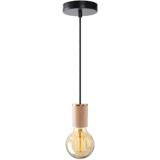 SHINY STAR Eichen Pendelleuchte,Industrielle Schwarze Deckenrosette, Geflochtene Flex E27 Lampenfassung aus Eiche,Abgehängte Decken-Pendelleuchte aus Holz–82303OAK