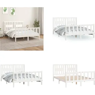 vidaXL Massivholzbett mit Kopfteil Weiß Kiefer 120x200 cm - Bettrahmen - Bettgestell - Schlafzimmermöbel - Bett - Weiß