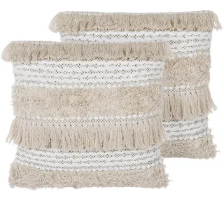 Beliani Dekokissen 2er-Set Hellbeige 45/45 cm Villur , Beige , Textil , 45x45 cm , Heimtextilien, Wohntextilien, Kissen, Zierkissen