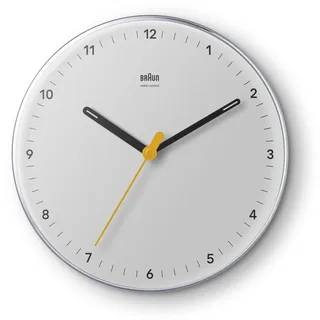 Braun Klassische Funk-Wanduhr mitteleuropäische Zeitzone (DCF/GMT+1) mit Schwenkwerk, leicht ablesbar, 23 cm Durchmesser in Weiß, Modell BC26W-DCF.