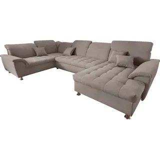 DOMO collection Wohnlandschaft Flachgewebe U-Form 3-Sitzer Taupe