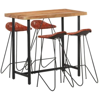 The Living Store 5-tlg. Bar-Set Palisander Massivholz und Echtleder - Schwarz