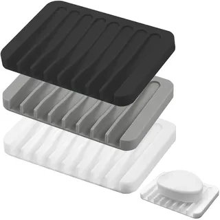 LONZIKP 3 Stück Seifenschale Silikon mit Ablauf, Seifenhalter Silikon für Badezimmer Dusche, Rutschfreies Design, Seifenablage für Bad Küche Zähler