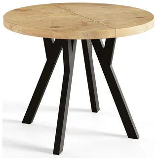 Esstisch Rund Ovo, Moderner Esstich Ausziehbar, Tisch mit Solide Beine, Stabile Konstruktion,, Durchmesser: 100cm-200 cm, Lancelot - Hellbraun, Schwarz