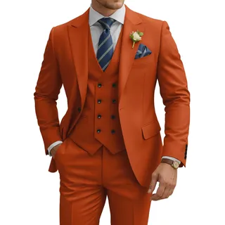 TIJOFA 3-teiliger Anzug für Herren, schmale Passform, zweireihiger Anzug, Hochzeitsanzüge, klassischer Ein-Knopf-Anzug, formell, Abschlussball, Abendessen, Smoking, Rostiges Orange, M