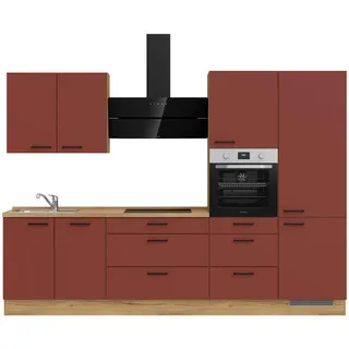 Nobilia Küchenleerblock , Rot, Eichefarben , Metall , nur wie online abgebildet bestellbar , 300 cm , Blauer Engel, Pefc, Goldenes M, Made in Germany, DGM-Klimapakt , seitenverkehrt erhältlich, vormontierter Korpus , Küchen, Küchenzeilen & Küchenblöcke, Küchenzeilen, Küchenzeilen ohne Geräte