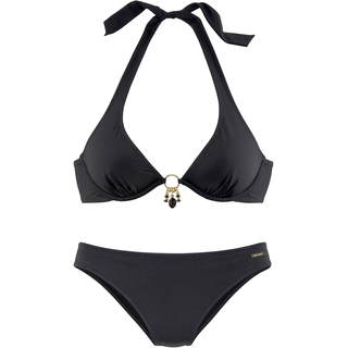 Bügel-Bikini BRUNO BANANI, Damen, Gr. 42, Cup C, schwarz, Microfaser, unifarben, Bikini-Sets Bügel-Bikini, mit gold-schwarzenen Accessories, Topseller