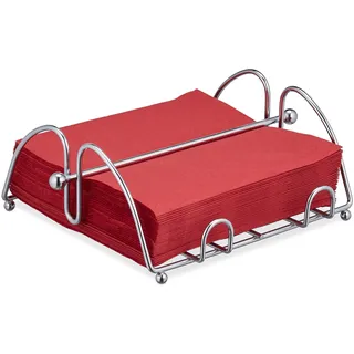 Relaxdays Serviettenhalter, mit Beschwerer, für 33x33 cm Servietten, Edelstahl-Optik, Serviettenständer, Metall, silber