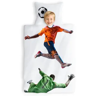 Carpe Sonno Kinderbettwäsche 135x200 cm Fussball – Renforcé Baumwolle | Kinder Bettwäsche für Jungen & Mädchen | 100 % Baumwolle, 2-tlg mit Reißverschluss | Kissenbezug 80x80
