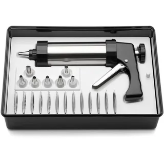 Weis Gebäckpresse Set für dünnen Teig inkl. 13 Scheiben und 8 Tüllen aus Edelstahl in der Farbe Silber, Größe: 25x10,60x6,40 cm, 19500