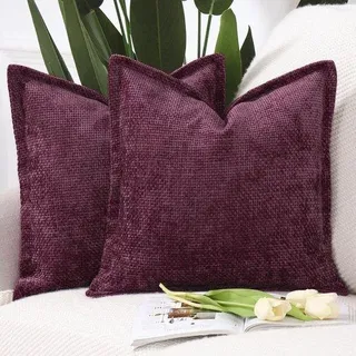 Chenille-Fluweel-Set 2 Stück für Bank Woonkamer Slaapkamer 45 x 45 cm Bordeaux-Rot - Rot