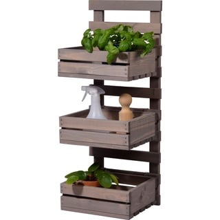 dobar® green label 58387FSCe | 3-stufige Blumenleiter für die Wandmontage | Flexibles Wandregal aus robustem Holz| Pflanztreppe für Garten/Terrasse/Balkon | 29,5 x 26,5 x 74,5 cm | Grau