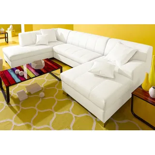 DOMO collection Wohnlandschaft »Turah moderne Steppung, incl. Zierkissen, auch in Leder,« wahlweise mit Bettfunktion, B/T/H: 297/82/75 cm, U-Form, beige