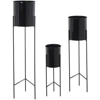 Alexandra House Living Blumentopf-Set, Schwarz, Metall, mit Ständer, 3 Stück