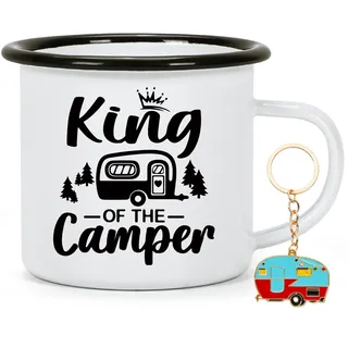 Joymaking Emaille Camping Tasse 350ml King of the Camper Wohnwagen Geschenke für Camper Camping Zubehör Tasse Geschenke für Freund, 350ml
