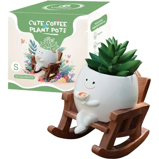 yiilead Blumentopf mit Smiley-Gesicht, süße Blumentöpfe für drinnen und draußen, einzigartiger Schaukelstuhl-Blumentopf für Sukkulenten mit Abflussloch, Geschenkideen für die Mutter (Kaffee)