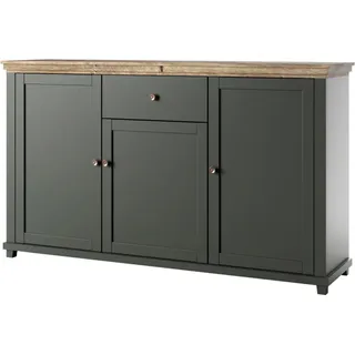 Sideboard Landhaus Design EPSOM-83 in grün mit Lefkas Eiche Nb. Knopfgriffe messingfarben, B/H/T: ca. 160/93/42 cm - Grün