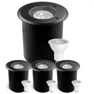 JNR 4er Set Bodenstrahler Außen Schwenkbar GU10 IP67 Wasserdicht mit LED 5W 3000K Warmweiß, Bodeneinbaustrahler Aussen 230V Bodenleuchten Außen, Schwarz