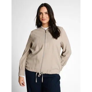 Jackenblazer TOM TAILOR PLUS, Damen, Gr. 46, beige (soft taupe grau), Web, Obermaterial: 92% Viskose, 8% Polyester, unifarben, regular fit normal, Rundhals, Bündchen, Blazer Jackenblazer, mit Tunnelzug