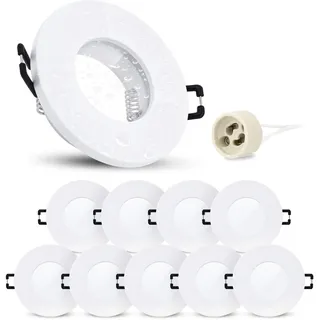 linovum 10 Stück Deckeneinbaustrahler Rahmen ISAWO inkl. GU10 Fassung - Einbaurahmen IP65 weiß rund für Bad & Außen