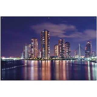 Wallario Outdoor-Poster für Garten oder Balkon, Motiv Tokyo- Skyline bei Nacht, in ca. 61 x 91,50 cm - Blau