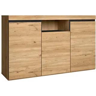 SKRAUT HOME Sideboard Wohnzimmer Esszimmer Büro Farbe Eiche/Schwarz 3 Türen – nordischer Stil – Melamin – Eiche und Schwarz