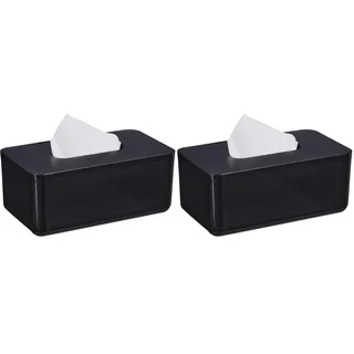 Relaxdays Tücherbox mit Deckel, für Bad, Taschentuchbox, modernes Design, HxBxT: 10 x 23 x 13 cm, Kunststoff, schwarz (Packung mit 2)