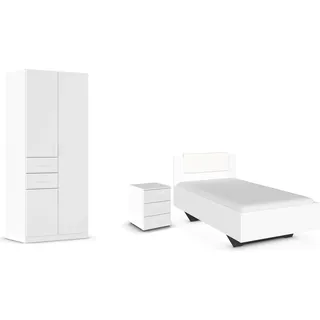 Rauch "Komplettzimmer Komplettschlafzimmer Schlafzimmer-Set (3-St.) MAIKA", Set, 3 Stk. tlg. Schrank 3 Breiten, 2 Höhen, Bett 100 cm, Nachttisch MADE IN GERMANY, alpinweiß, lederoptik weiß