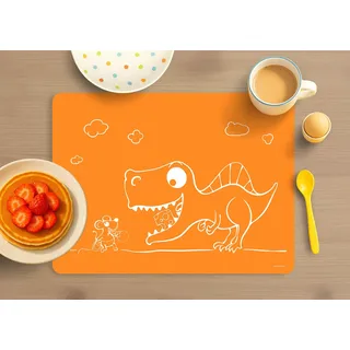 Dinomio Tischunterlage, Platzmatte für Kinder, Platzdeckchen Schule, Bastelmatte Dino orange - rutschfest, 40 x 30 cm